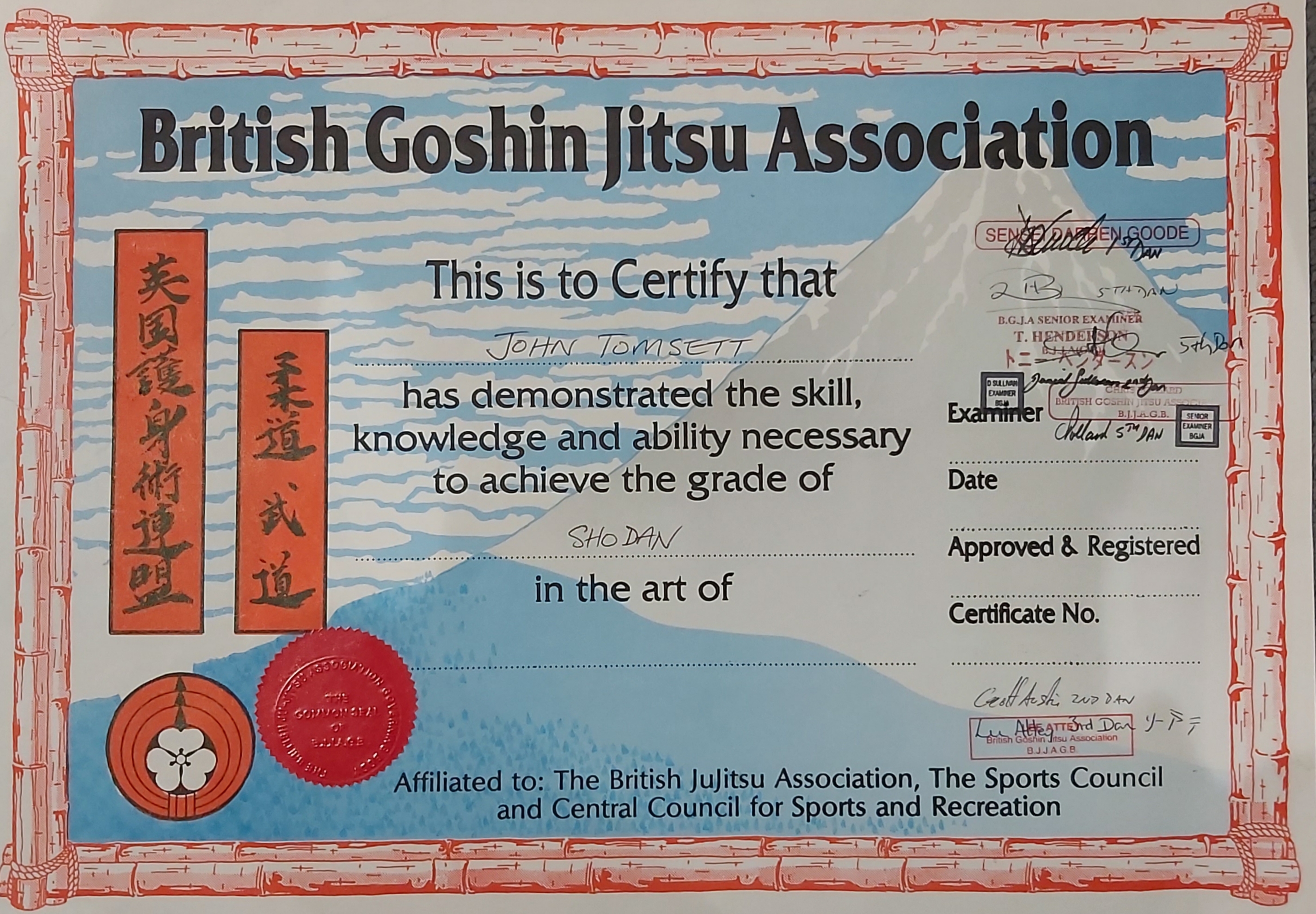 2009 Awarded 1st Dan Black Belt in Goshin Jitsu