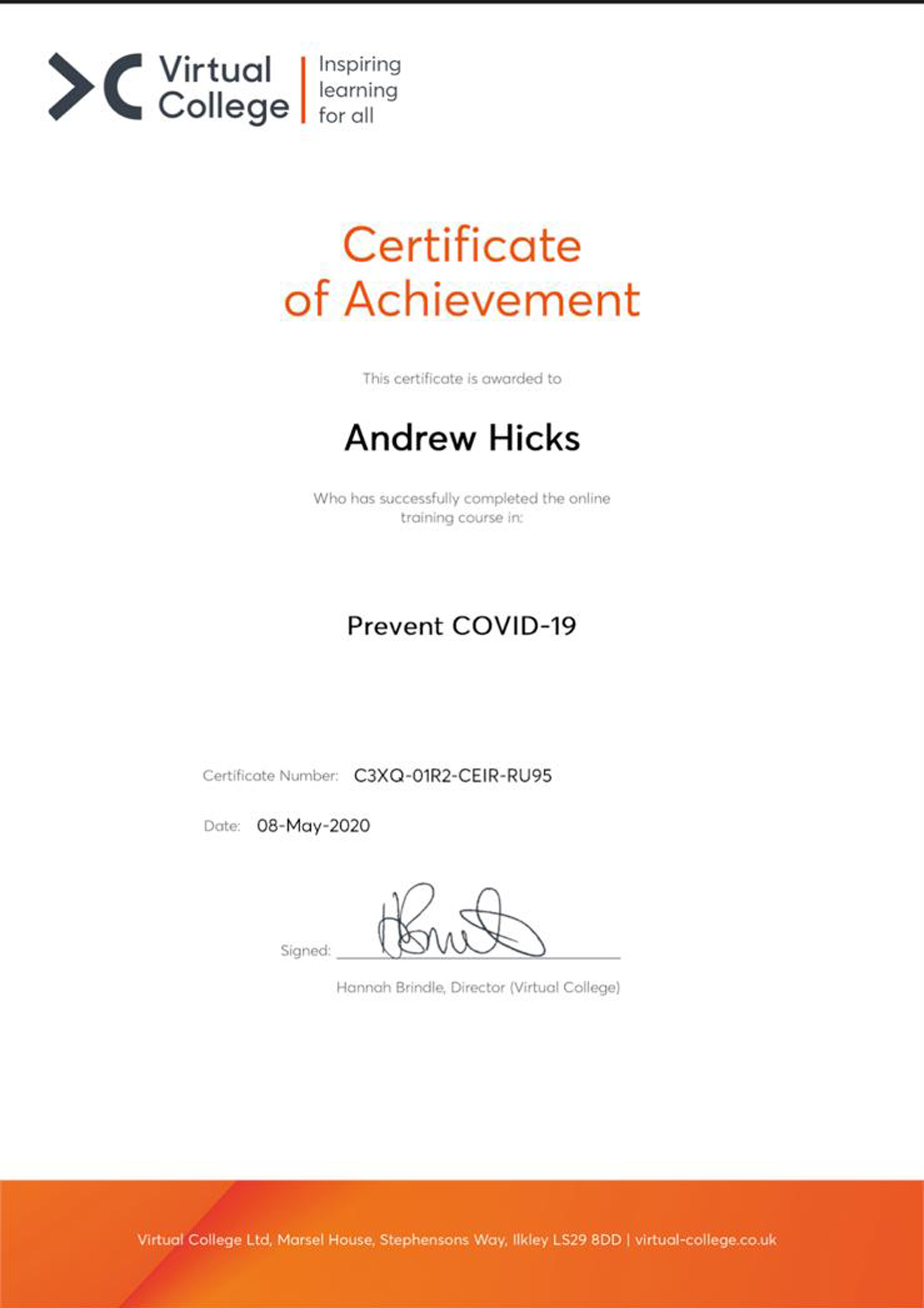 Covid 19 Safety Trained - Chief Instructor