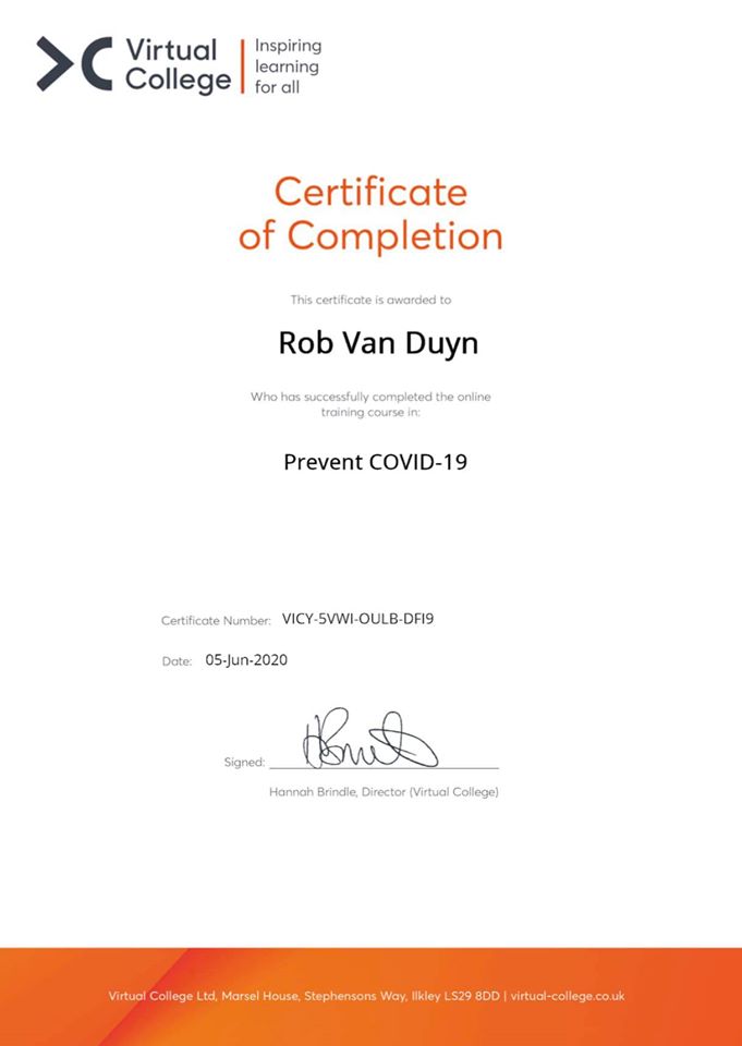 Covid 19 Safety Trained - Mr Van Duyn