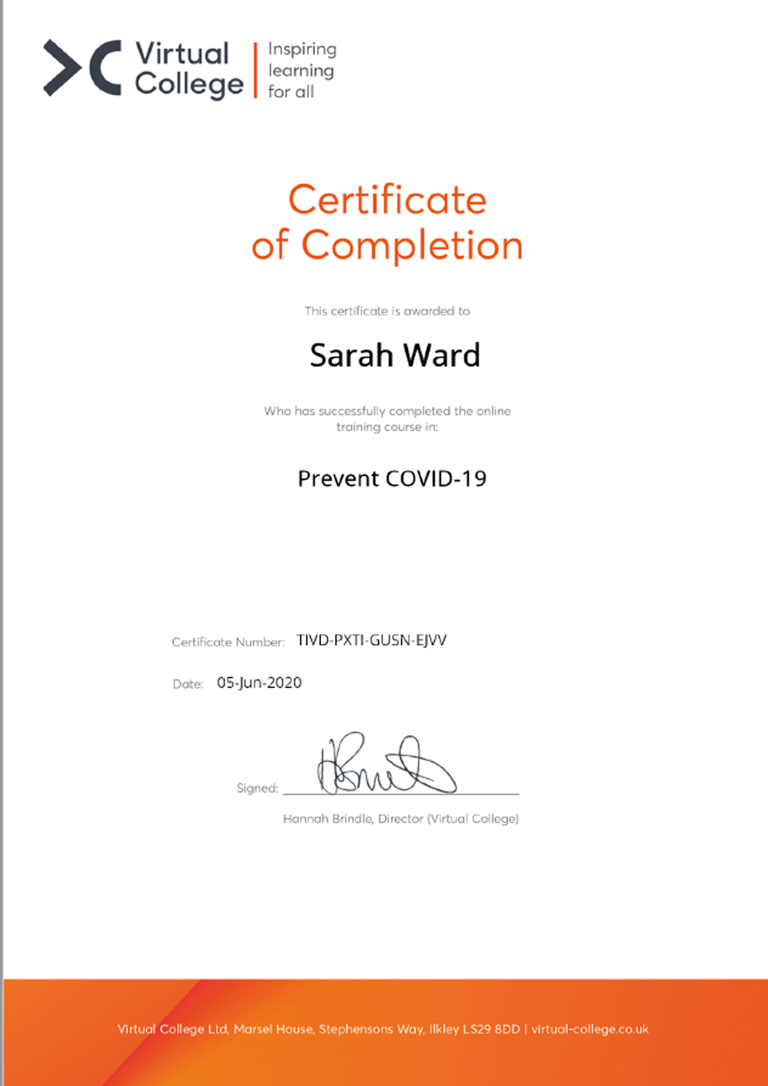 Covid 19 Safety Trained - Miss Ward