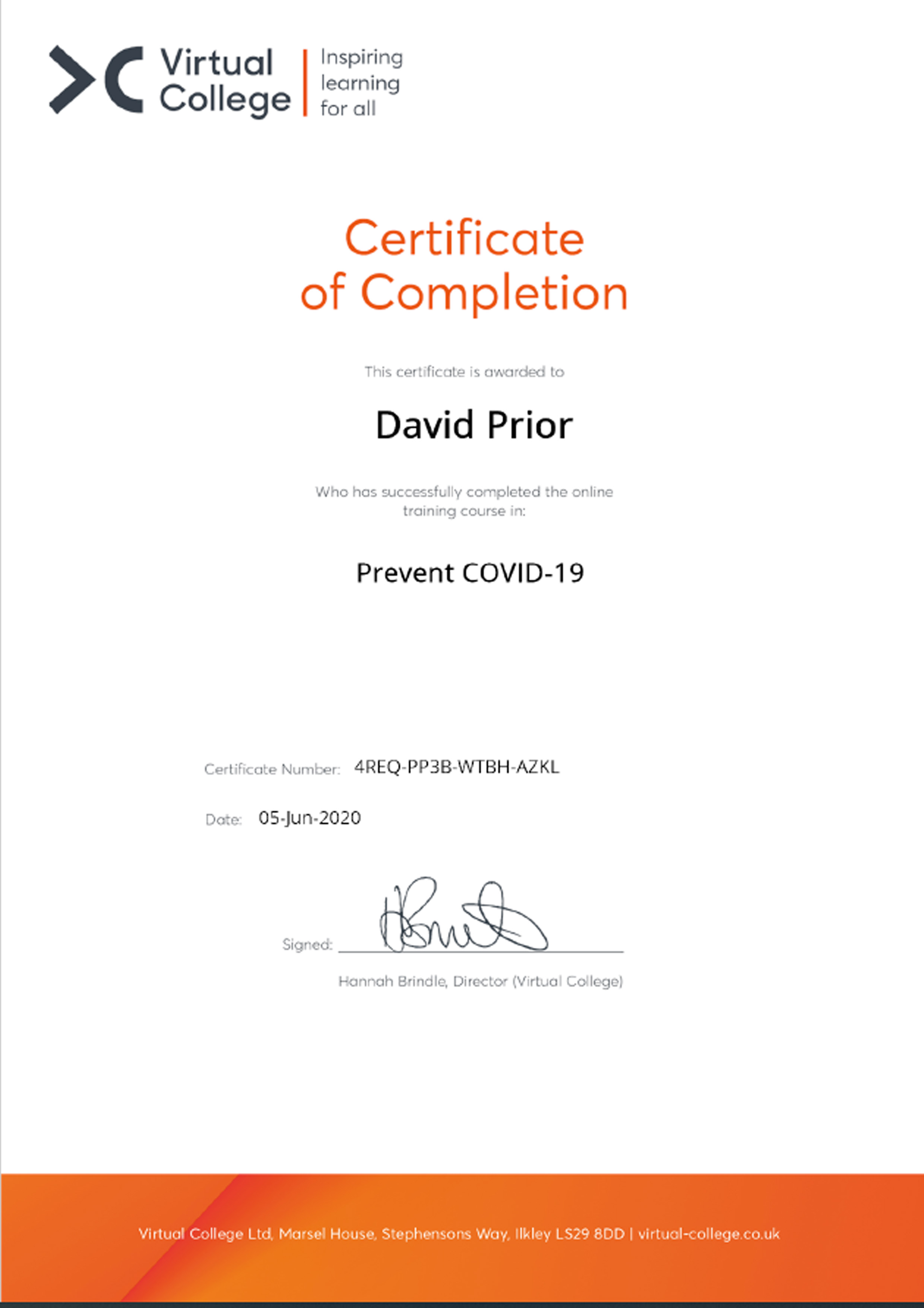 Covid 19 Safety Trained - Mr Prior